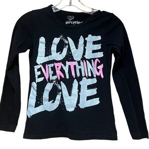 Girlyfied Long Sleeve Black Tee Girls Large 10/12